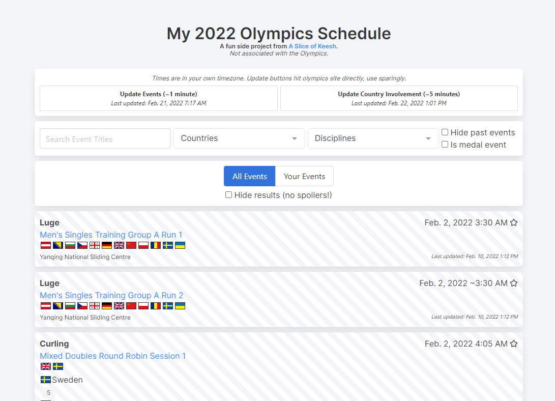 Screenshot of my Olympics app